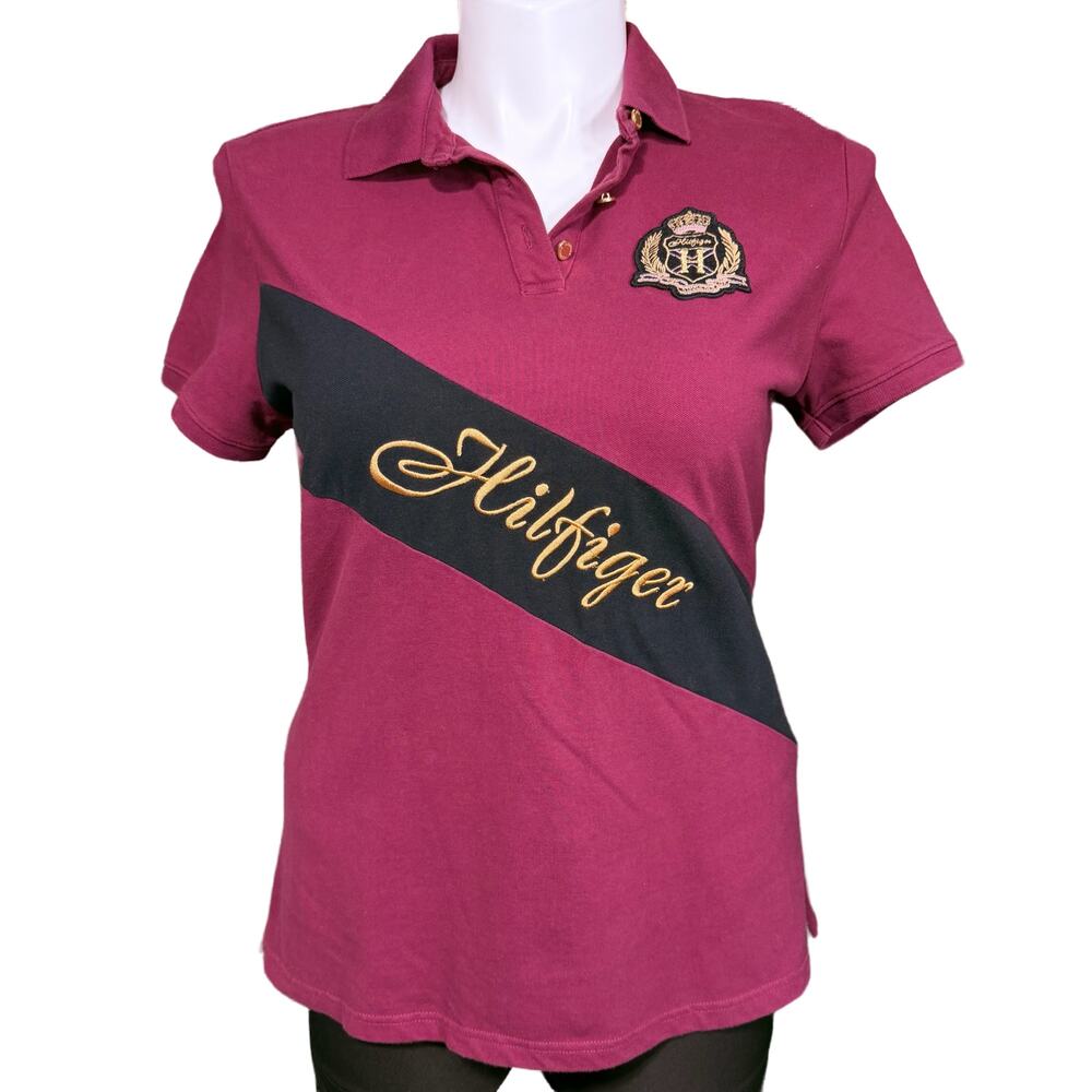 Y2K Tommy Hilfiger Womens Polo T Shirt Top Collared Short Sleeve Embroidered Red